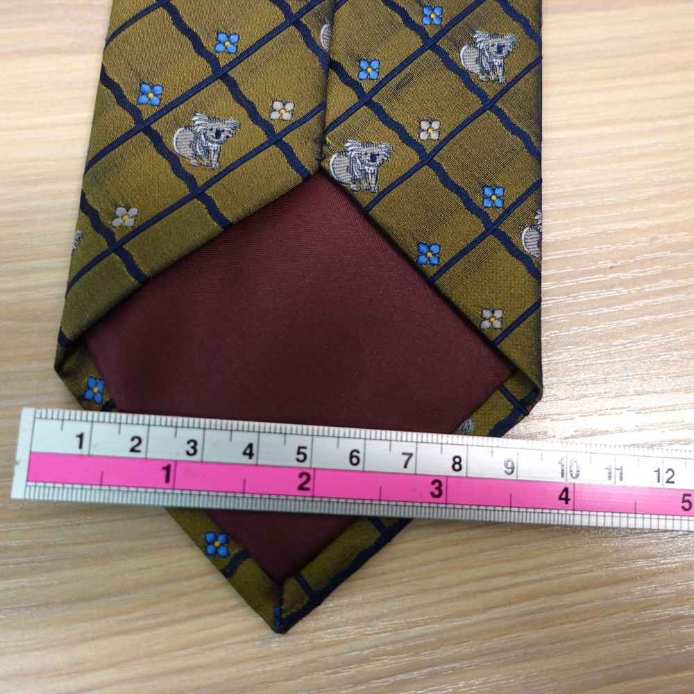 Koala Green Neck Tie Mens Olive Grid Lattice Florette Bear JOHN LOIS Australia - Picture 5 of 12